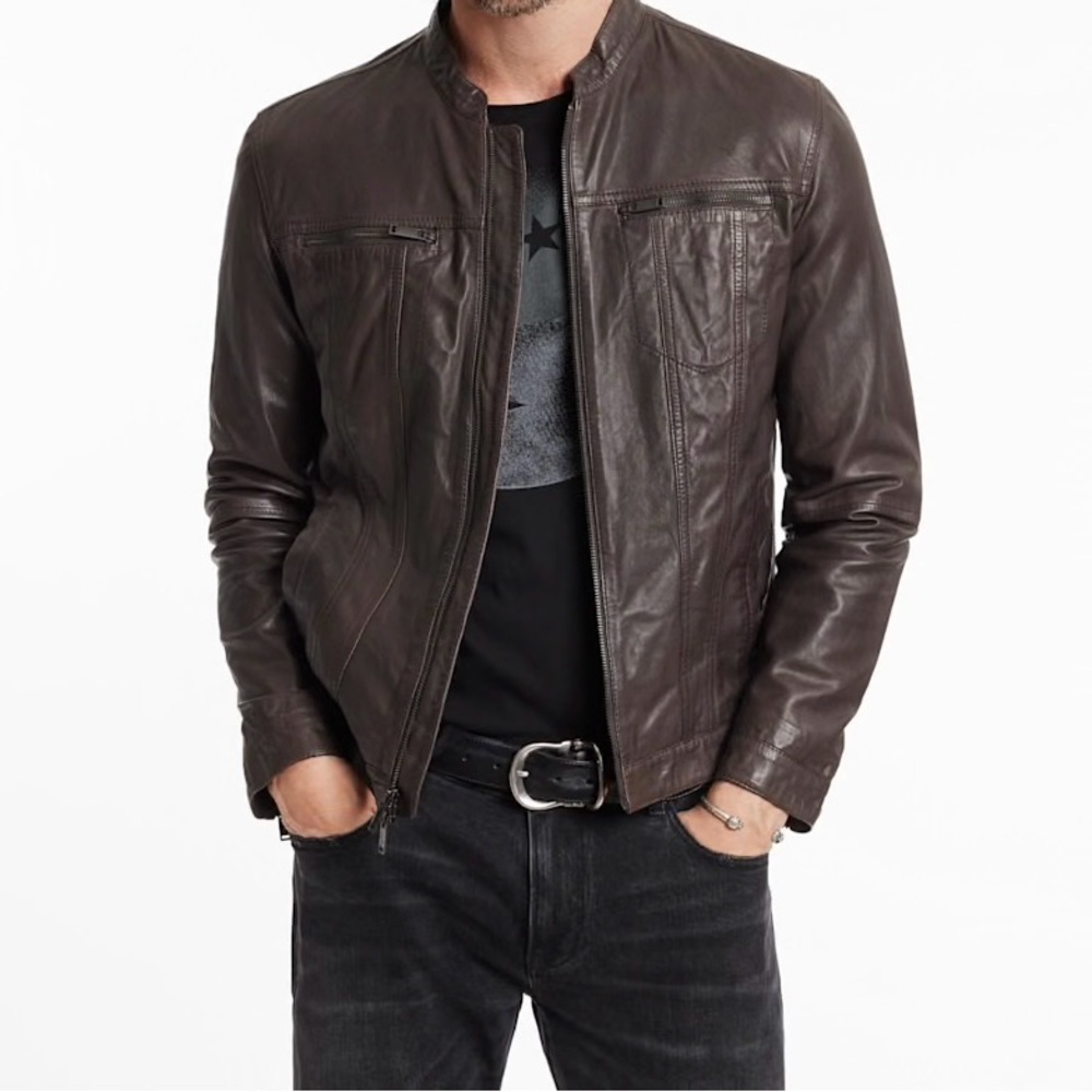 John Varvatos “Brando” Chocolate Leather Jacket - Picture 3 of 11